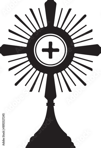 A holy 3d vector cross icon serves as a religious symbol of faith and God, featuring a graphic silhouette illustration of the Christian crucifix for church and Easter celebrations