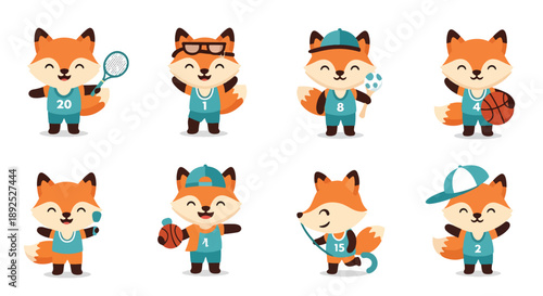 Cartoon Fox Characters Engaged in Different Sports