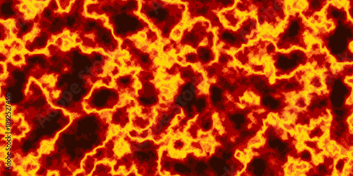 Yellow red and black sun photosphere seamless bg. Abstract lava top view. Extremely hot spots of magma surface. Liquid fire pattern. Vector illustration