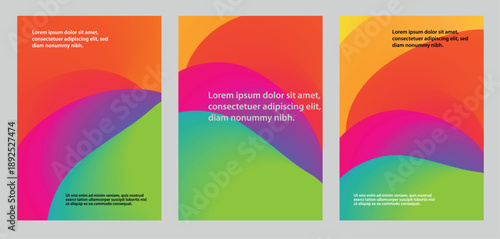 set of vibrant bokeh abstract backgrounds, modern design template, colorful squiggles gradient design for flyer, poster, cover, banner or wallpaper, template with wavy gradient shapes and copy sp