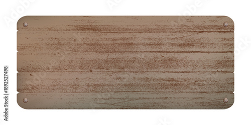 Blank wooden name plate isolated on white background. Timber signboard or vintage banner. Hardwood sign panel. Vector illustration with overlay plywood texture.