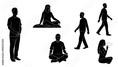 High-Quality Black Outline Gender-Inclusive Silhouette Showing Calm Presence and Mindful Movement