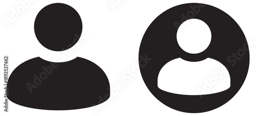 User profile avatar icons set, solid black style circular shapes, flat vector symbols for account login user interface design