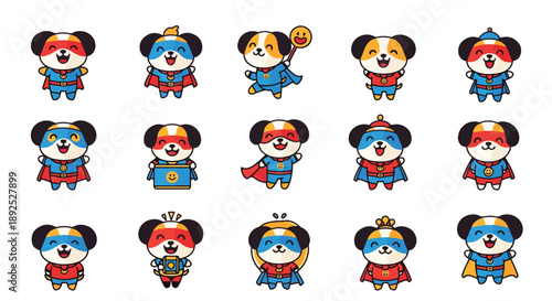 Cute Cartoon Superhero Dog Characters Set