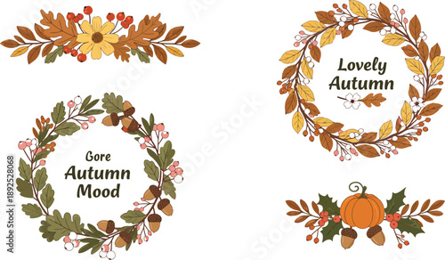 Autumn laurel wreath with golden leaves decorative floral frame