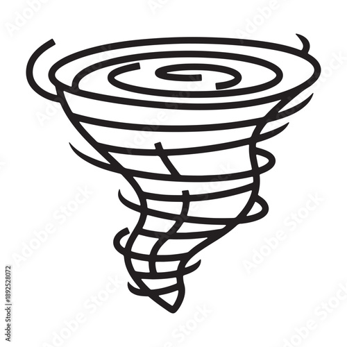 A dramatic illustration of a tornado in a simple black line drawing style silhouette vector outline icon use as a symbol, web graphic design, and infographic icon