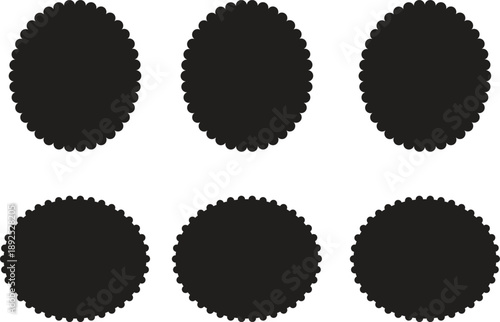 A set of six black shapes on a white background