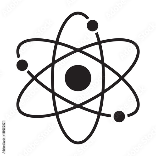 A simple black atom symbol on a white background silhouette vector outline icon use as a symbol, web graphic design, and infographic icon