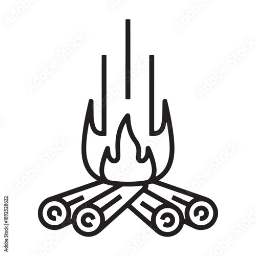 A campfire burns brightly in the darkness of a peaceful night silhouette vector outline icon use as a symbol, web graphic design, and infographic icon