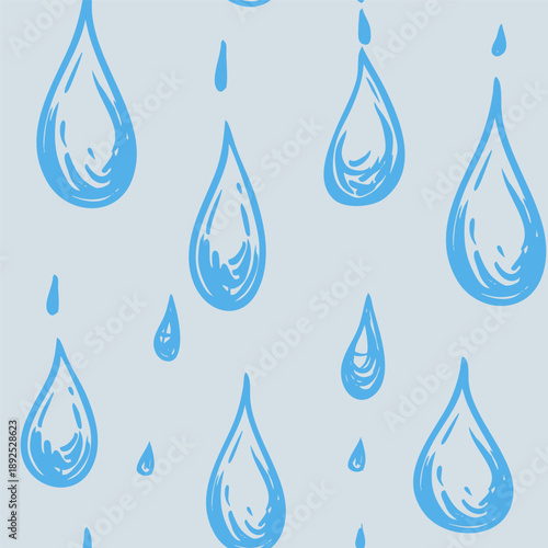 Water drops, hand drawn seamless vector pattern, monochrome