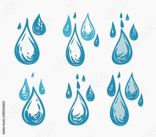 Water drops, hand drawn seamless vector pattern, monochrome