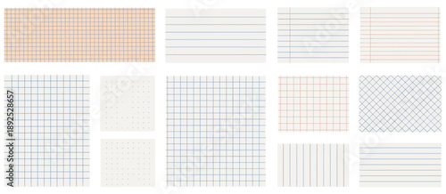 Obraz na plátně Sheets for notes, paper sheet templates with hand drawn lines grids dots, notebo