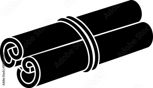 Cinnamon sticks bundle silhouette isolated on white background minimalist rolled bark tied with string spice illustration