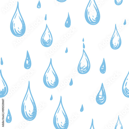 Water drops, hand drawn seamless vector pattern, monochrome