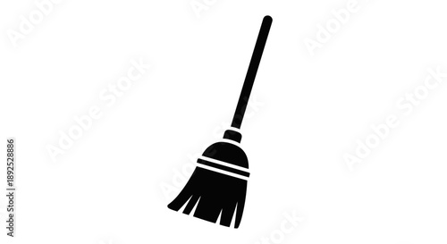 Black Broom with Long Handle Silhouette.