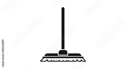Black Broom Icon with Long Handle.