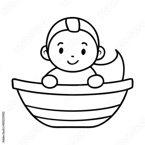 Gentle scene of baby Moses resting in a woven basket, floating on calm river waters, surrounded by reeds and soft light, symbolizing hope, faith, and divine protection.
