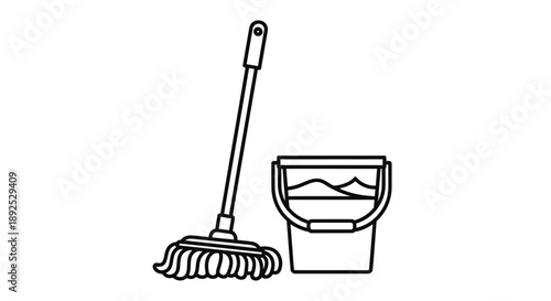 Broom and Bucket Cleaning Tools.