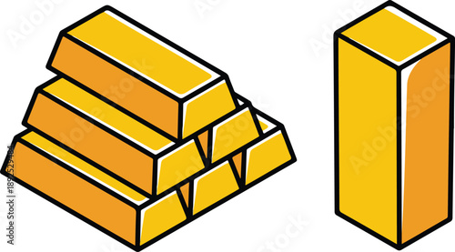 Isometric Gold Bullion Manual Design Set Bars, Stacks, and Wealth Symbols