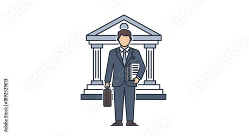 Businessman standing in front of courthouse.