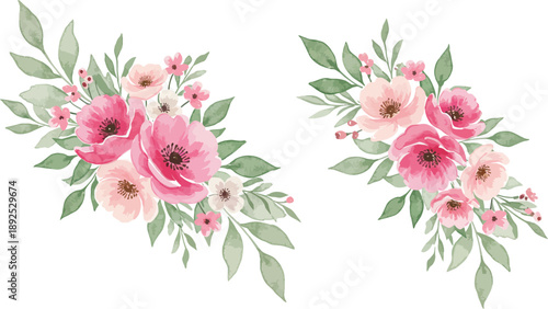 Pink flower bouquet with lilies and spring blossoms