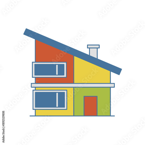 Colorful Cartoon House with Chimney Illustration.