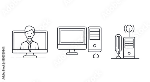 Computer Monitor Desktop PC Server Illustration.