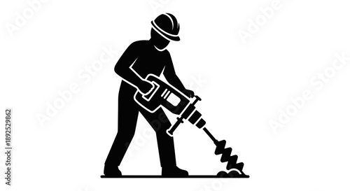 Construction Worker Operating Drill Machine.