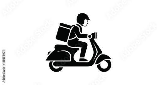 Delivery Person Riding Motor Scooter with Bag.
