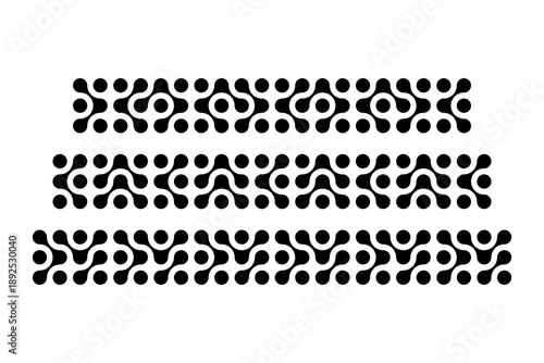 Collection of black metaball template patterns on white background. Connected dots of liquid drop. Vector design elements for banner, poster, packaging, placard, branding.