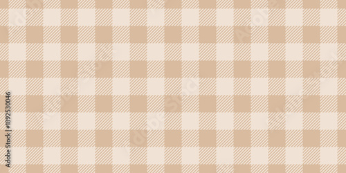 Gingham pattern, linen fabric texture. Seamless checkered background, beige cloth for plaid, tablecloth, blanket. Abstract striped pattern for home textiles. Brown fabric texture, vector illustration