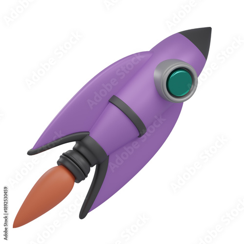 Purple rocket ship launching with fiery exhaust, symbolizing space exploration and innovation