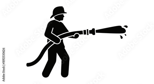Firefighter Silhouette Using Fire Hose.