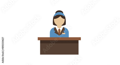 Flight Attendant Standing Behind Service Counter.