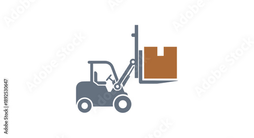 Forklift Truck Lifting Brown Box Cargo.