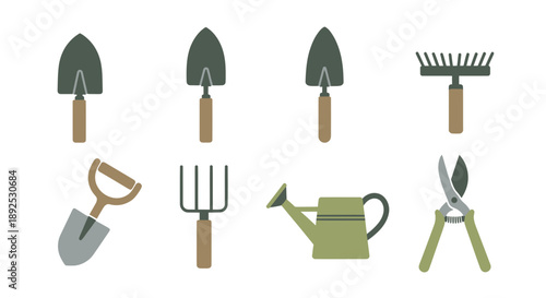 Gardening Tools Illustration Set on White.