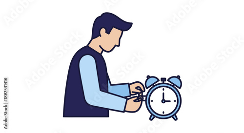 Man Adjusting Alarm Clock Time.