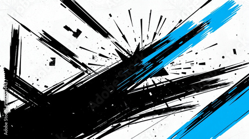 A dynamic abstract background featuring black and blue paint strokes and splatters on a white canvas, creating an energetic and modern design.