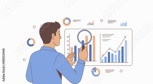 Man Analyzing Data on Digital Screen.