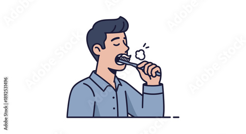 Man Brushing Teeth with Electric Toothbrush.