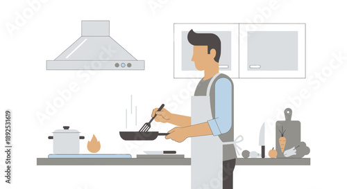 Man Cooking in Modern Kitchen Environment.