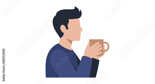 Man Drinking Coffee from a Mug.