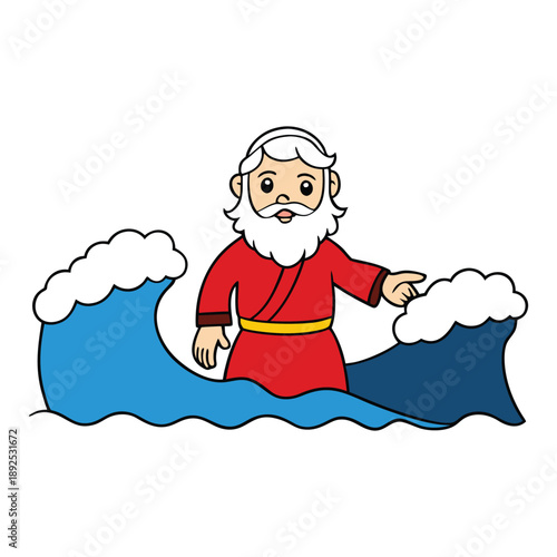 Moses parts the Red Sea with divine power, leading the Israelites to safety as waters rise like walls, and their enemies are swept away in a miraculous escape.
