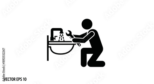 Man Kneeling and Washing Dishes Silhouette.