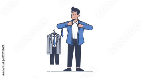 Man Putting On Suit Jacket Illustration.