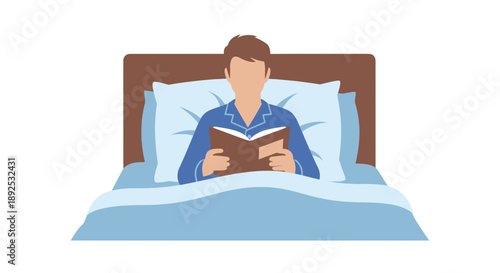 Man Reading Book in Bed Comfortably.