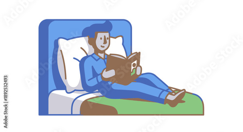 Man Relaxing on Bed with Laptop.