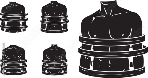 Black and white illustration of various torso restraints