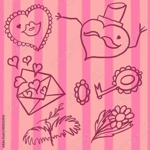 vector illustration of a set of wedding elements baby, pattern, vector, love, pink, card, illustration, design, seamless, wallpaper, birthday, valentine