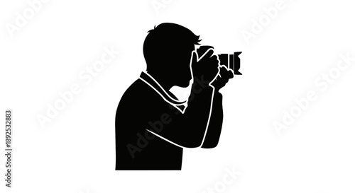 Man Silhouette Taking Picture with Camera.